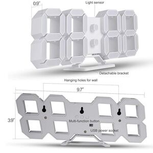 Home 3D LED Digital Clock Desk/Wall 9.7" 12H/24H Time Date Temp- White